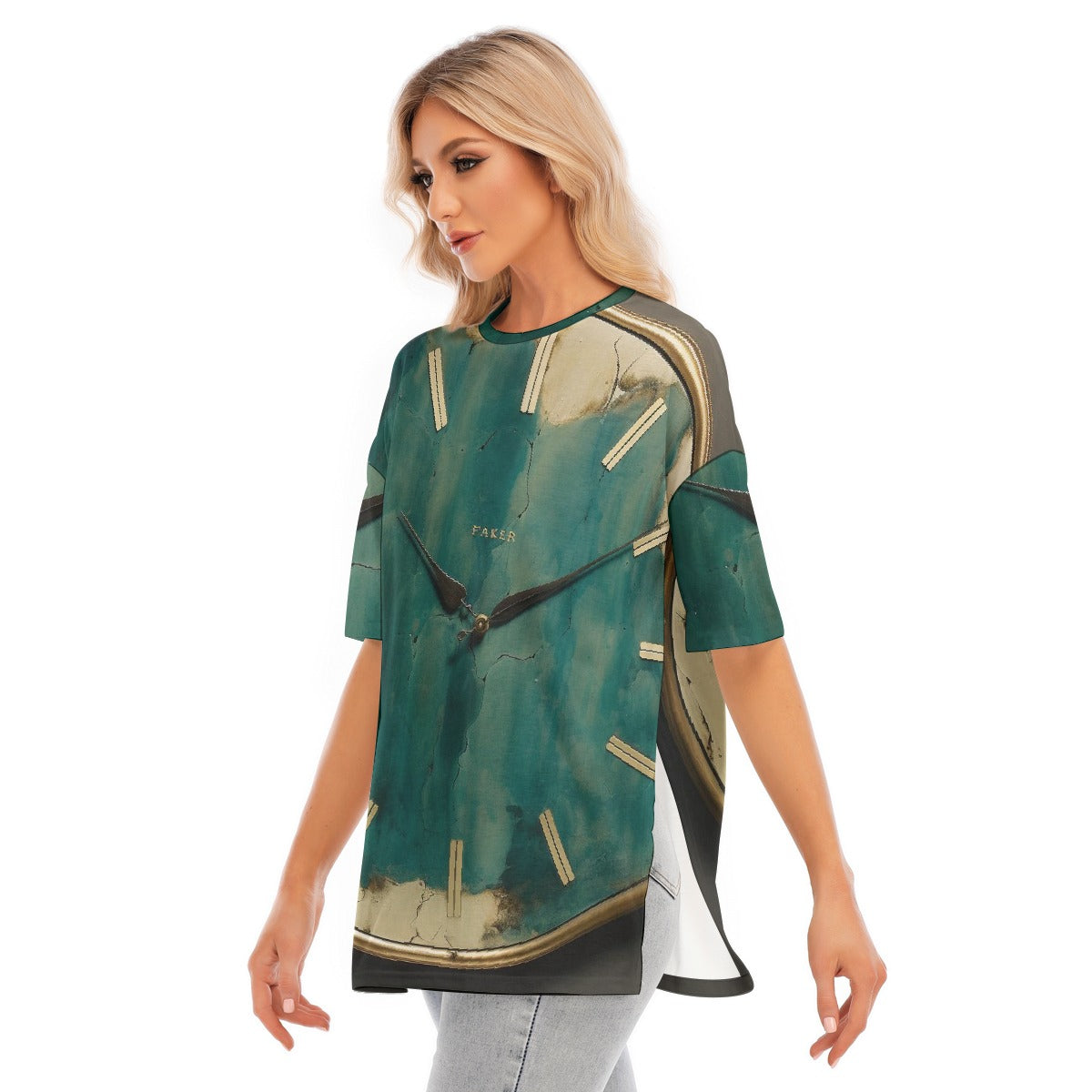 All-Over Print Women's Short Sleeves T-shirt With Hem Split