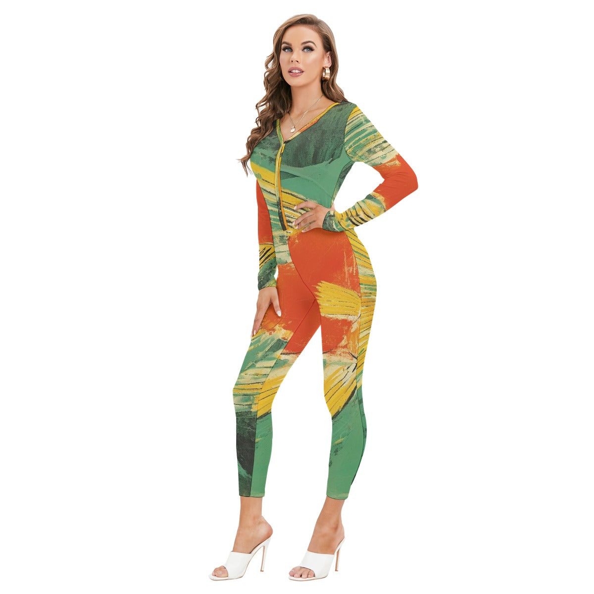 All-Over Print Women's Plunging Neck Jumpsuit