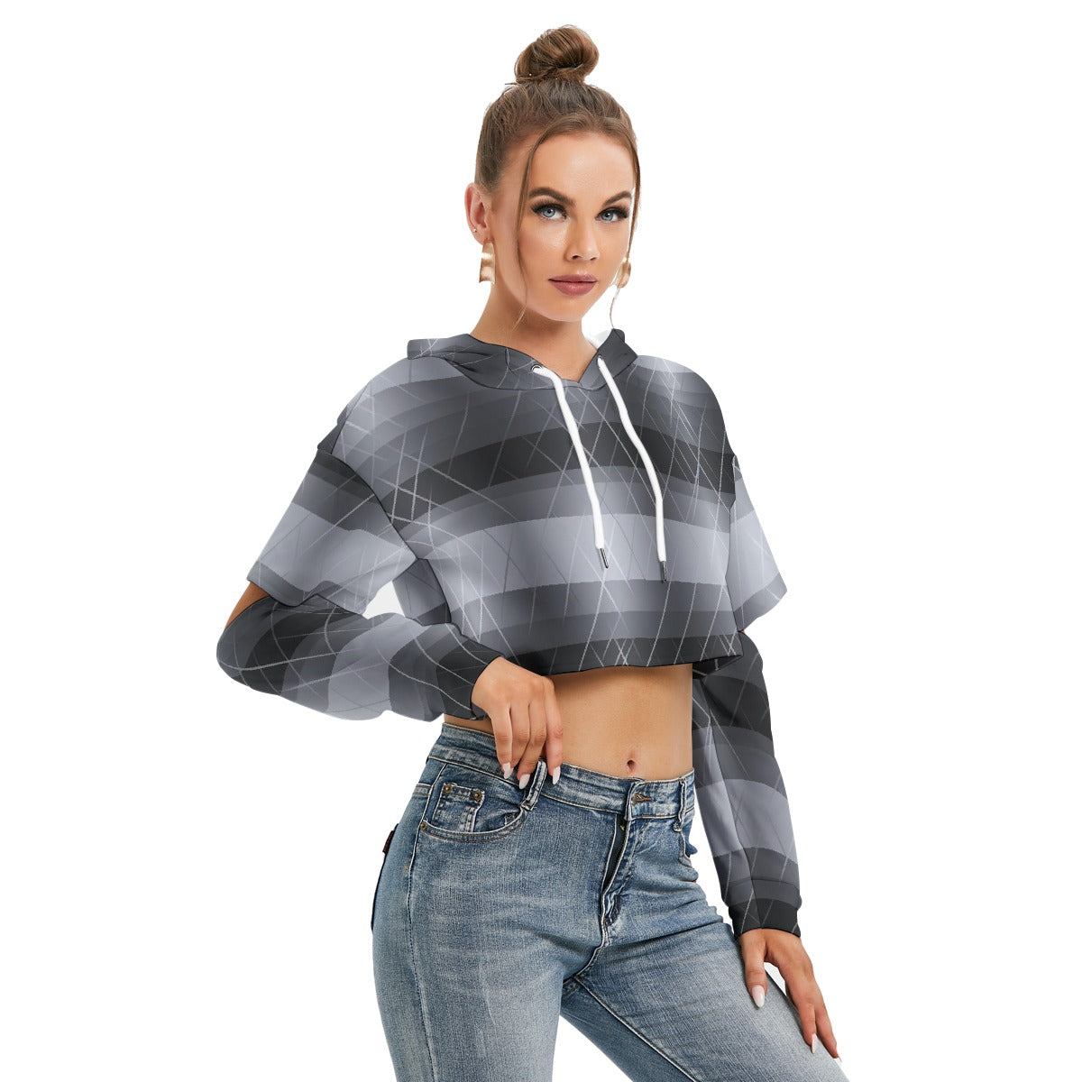 All-Over Print Women's Heavy Fleece Hoodie With Hollow Out Sleeve