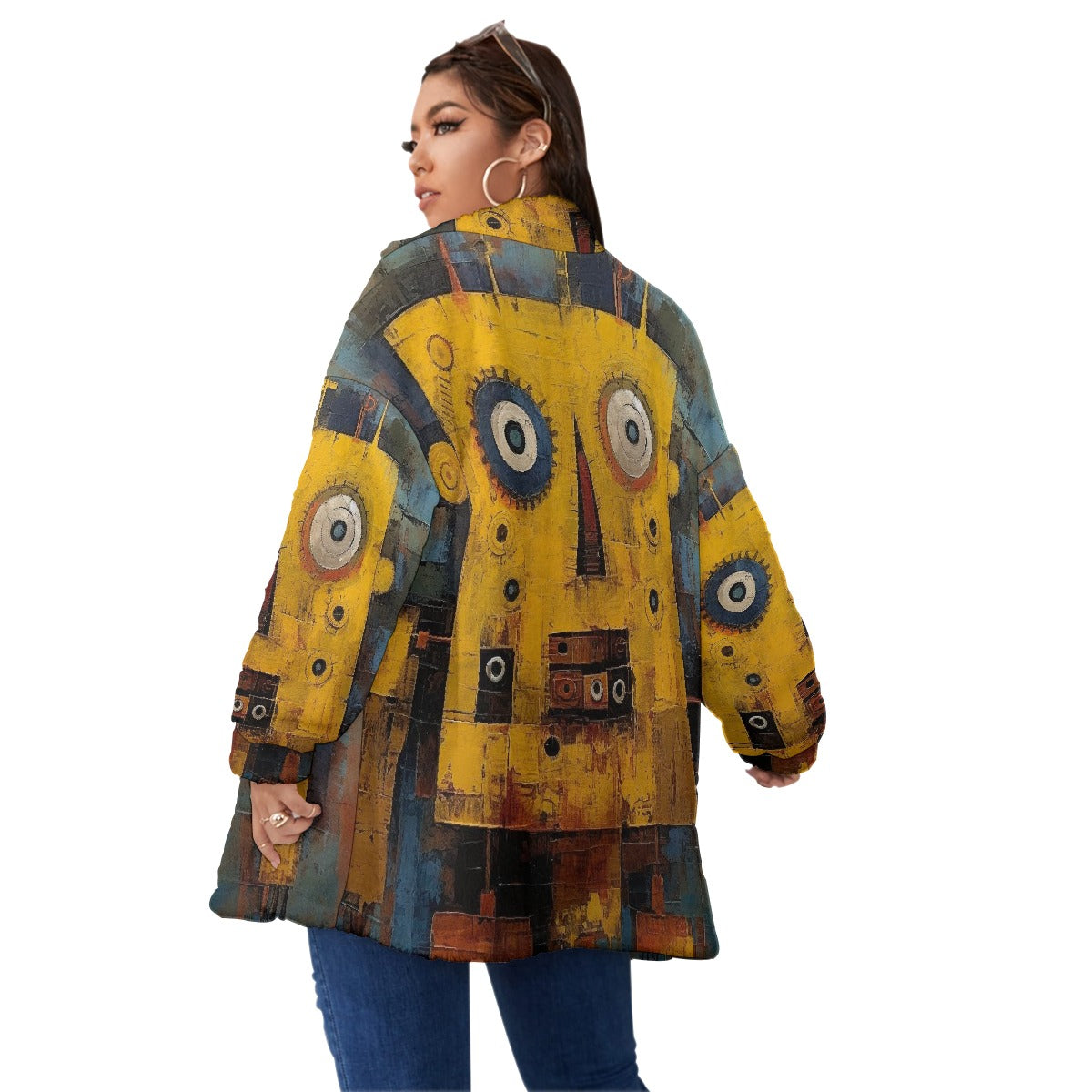 All-Over Print Unisex Borg Fleece Stand-up Collar Coat With Zipper Closure(Plus Size)