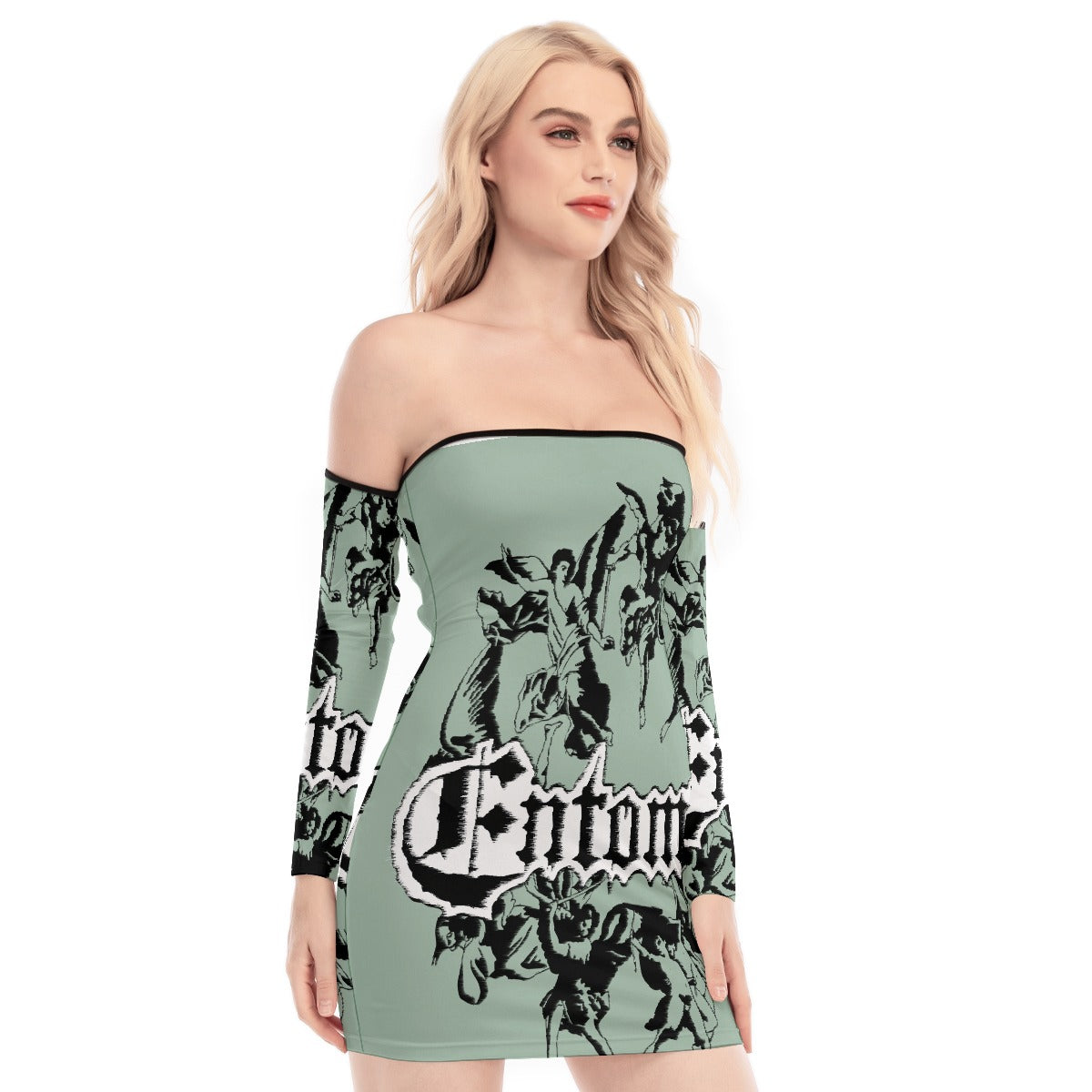 All-Over Print Women's Off-shoulder Back Lace-up Dress