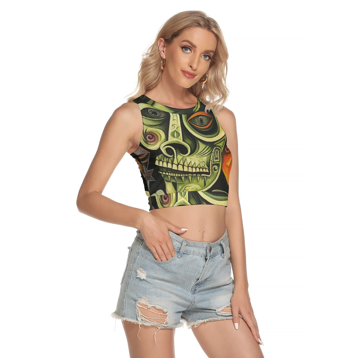 All-Over Print Women's Sleeveless Back Hollow Crop Top