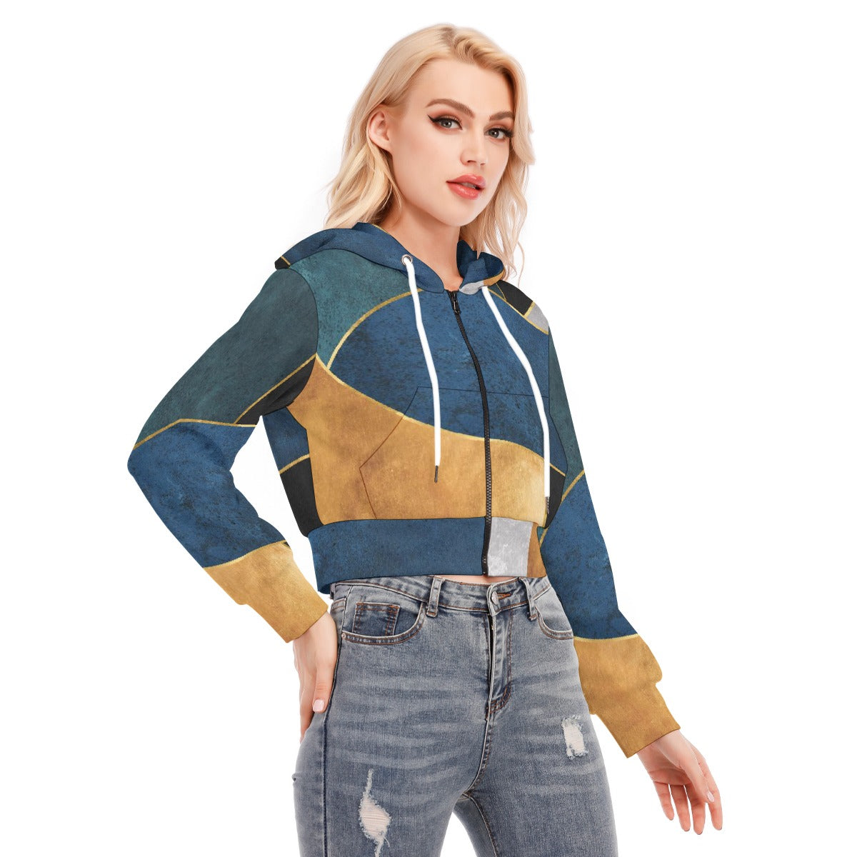 All-Over Print Women's Crop Top Hoodie With Zipper Closure