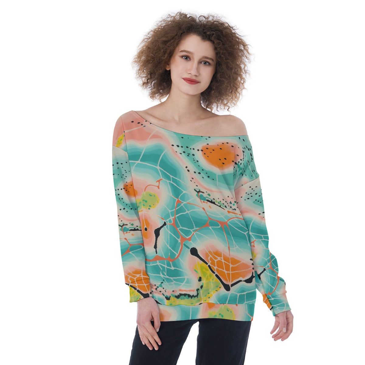 All-Over Print Oversized Women's Off-Shoulder Sweatshirt