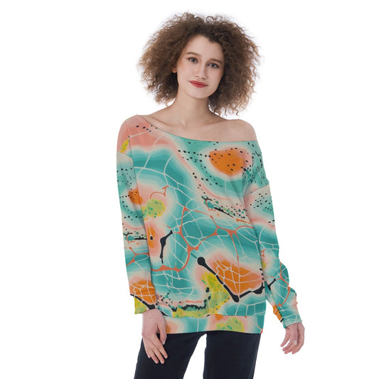 All-Over Print Oversized Women's Off-Shoulder Sweatshirt