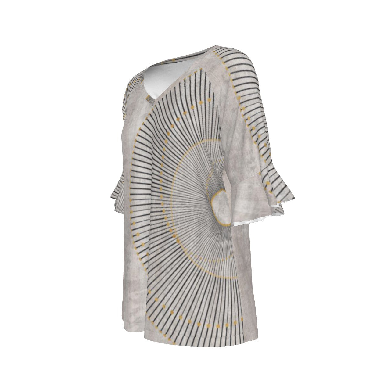 All-Over Print V-neck Women's T-shirt With Bell Sleeve