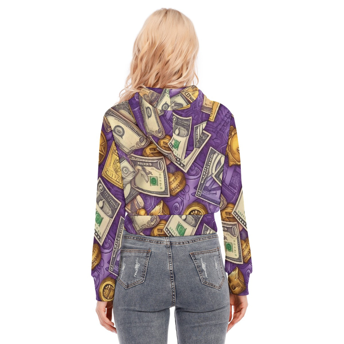 All-Over Print Women's Crop Top Hoodie With Zipper Closure