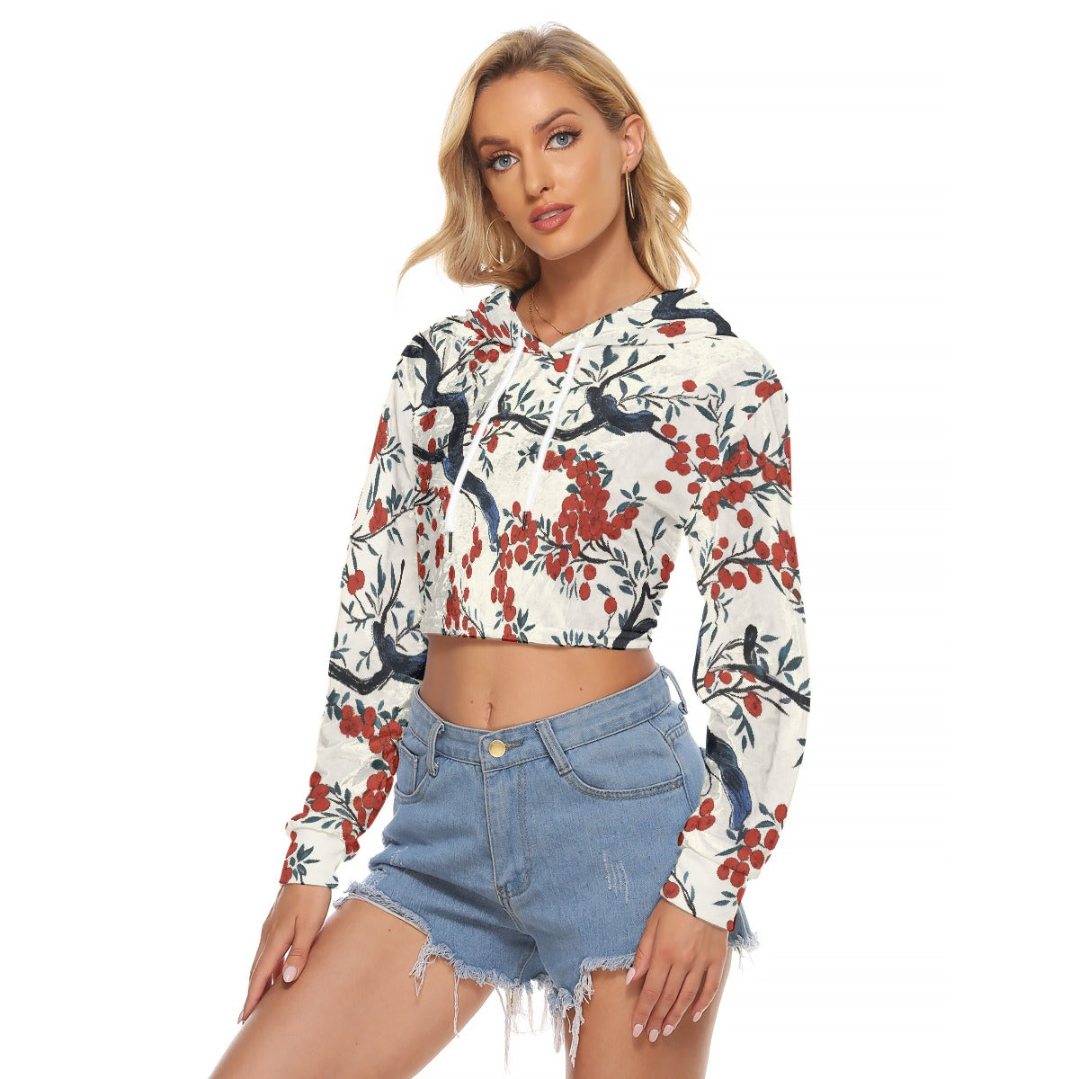 All-Over Print Women's Crop Top Hoodie|Velvet