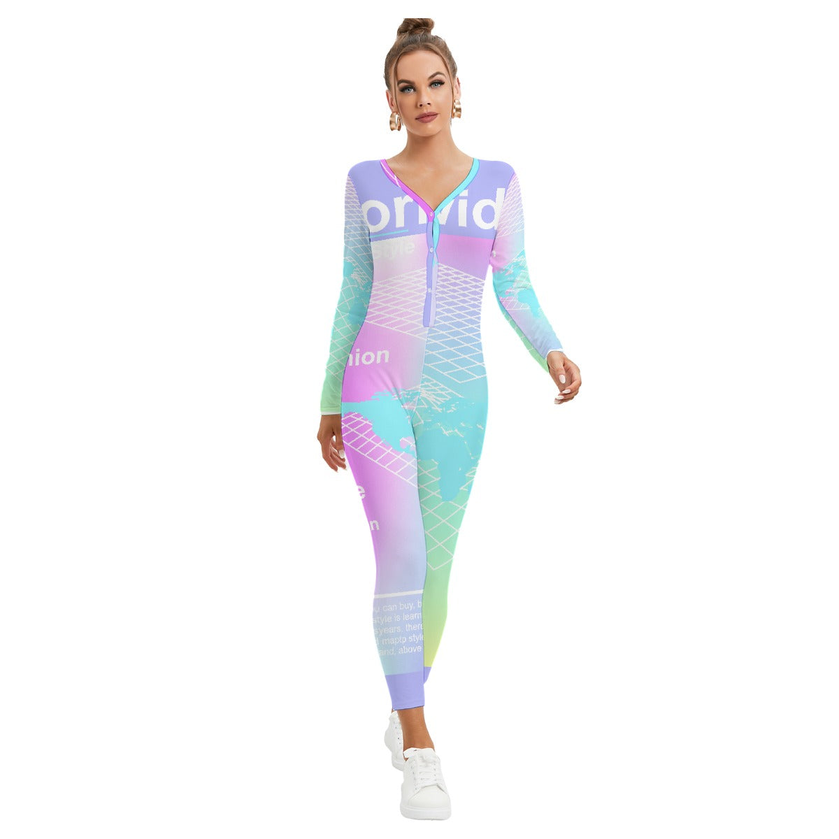 All-Over Print Women's Plunging Neck Jumpsuit