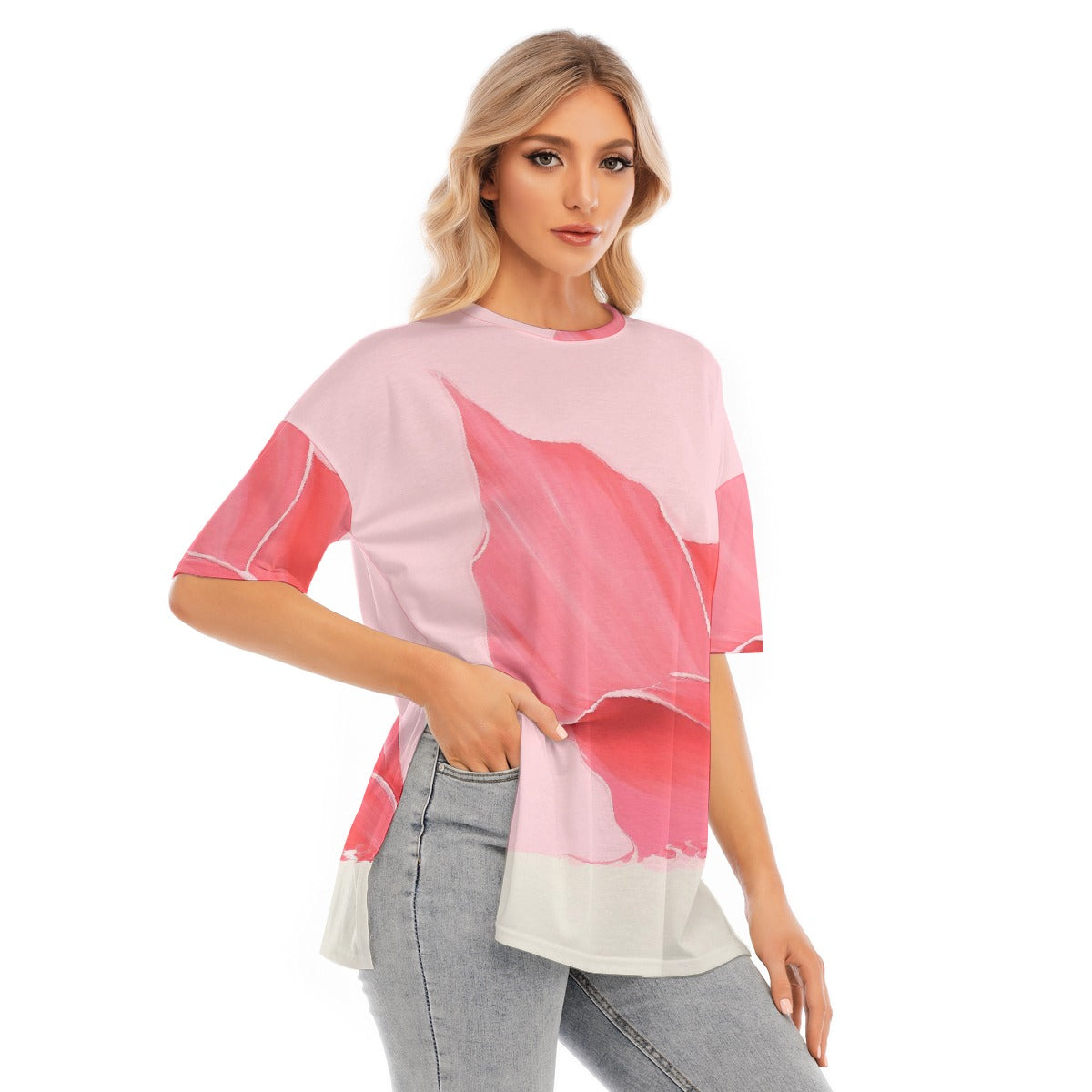 All-Over Print Women's Short Sleeves T-shirt With Hem Split