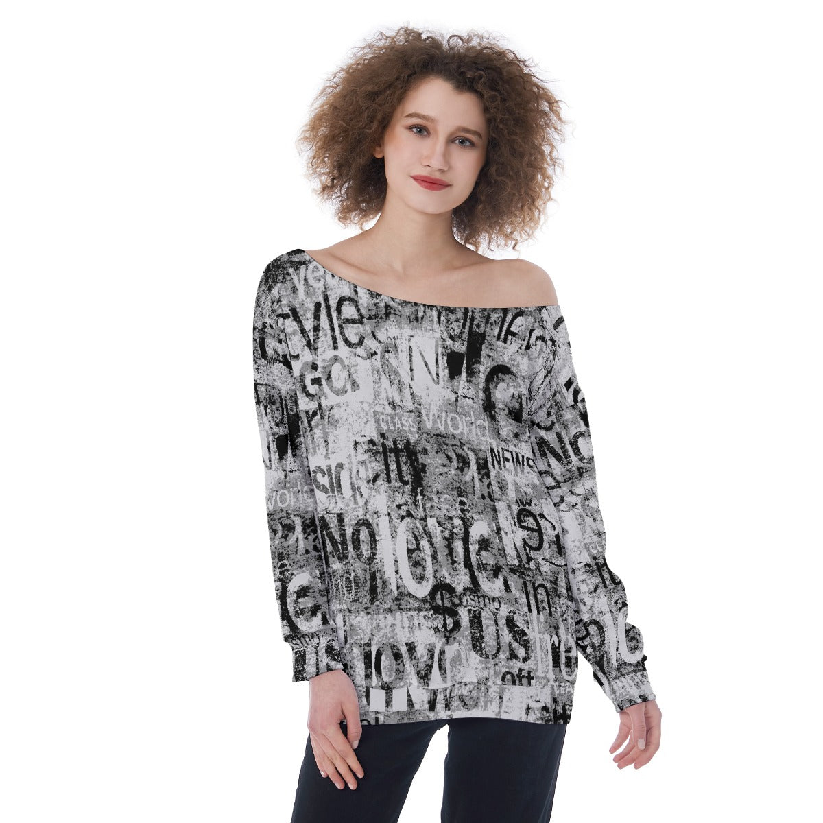 All-Over Print Oversized Women's Off-Shoulder Sweatshirt