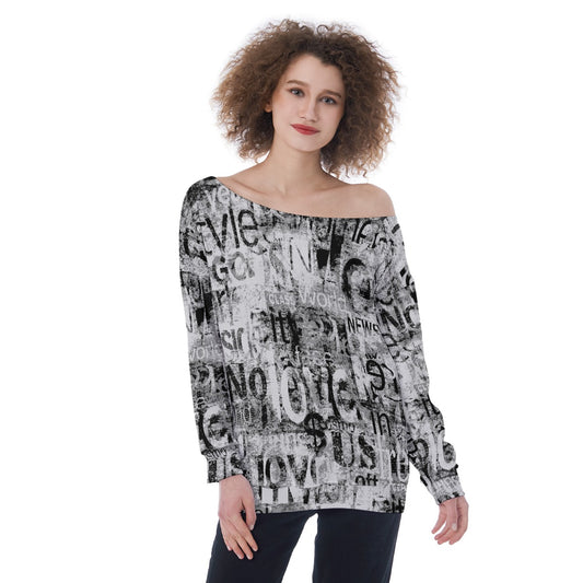 All-Over Print Oversized Women's Off-Shoulder Sweatshirt