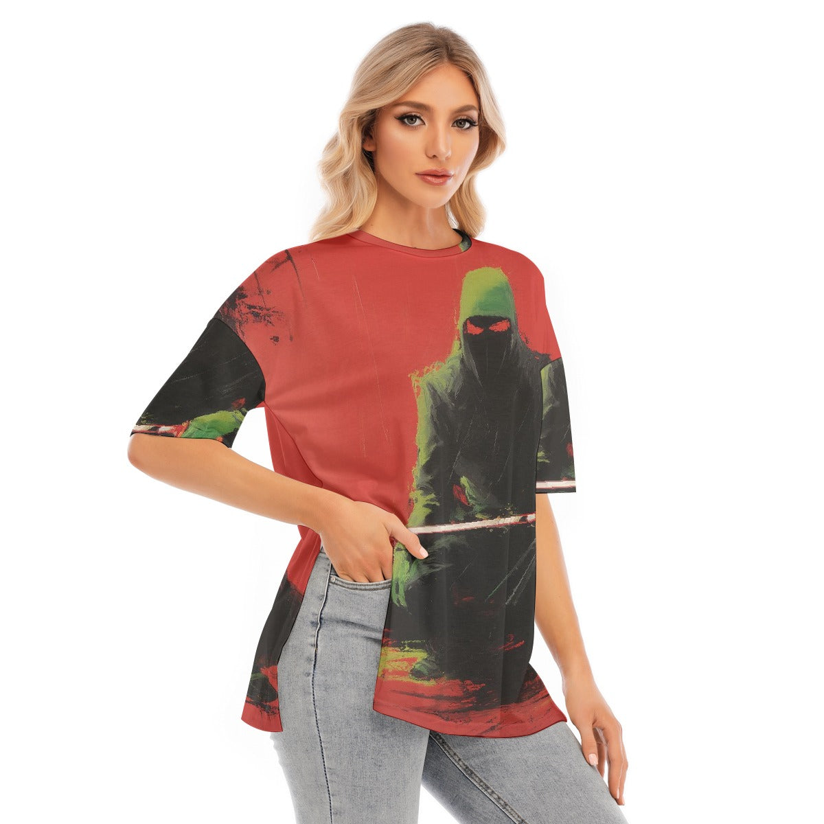 All-Over Print Women's Short Sleeves T-shirt With Hem Split