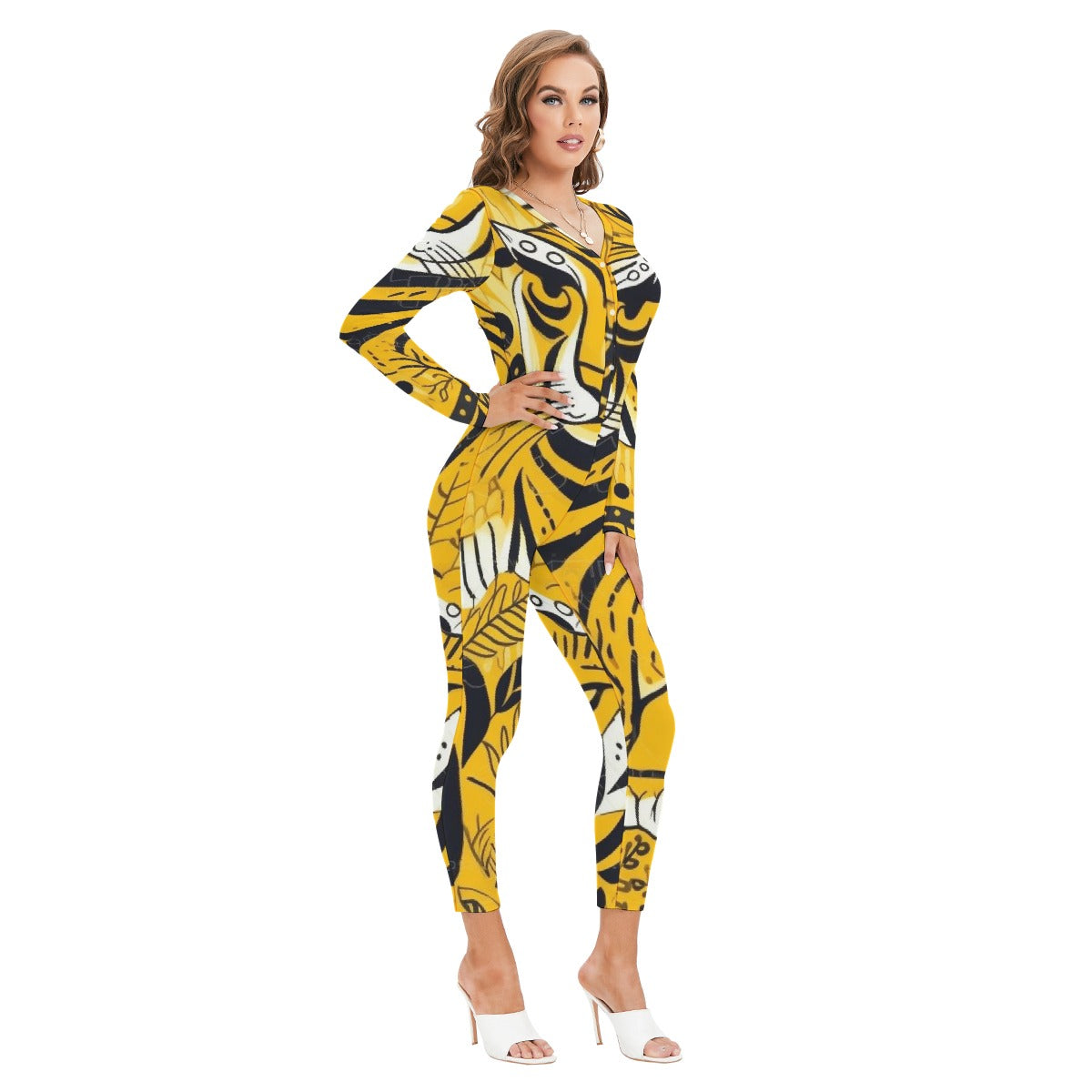 All-Over Print Women's Plunging Neck Jumpsuit