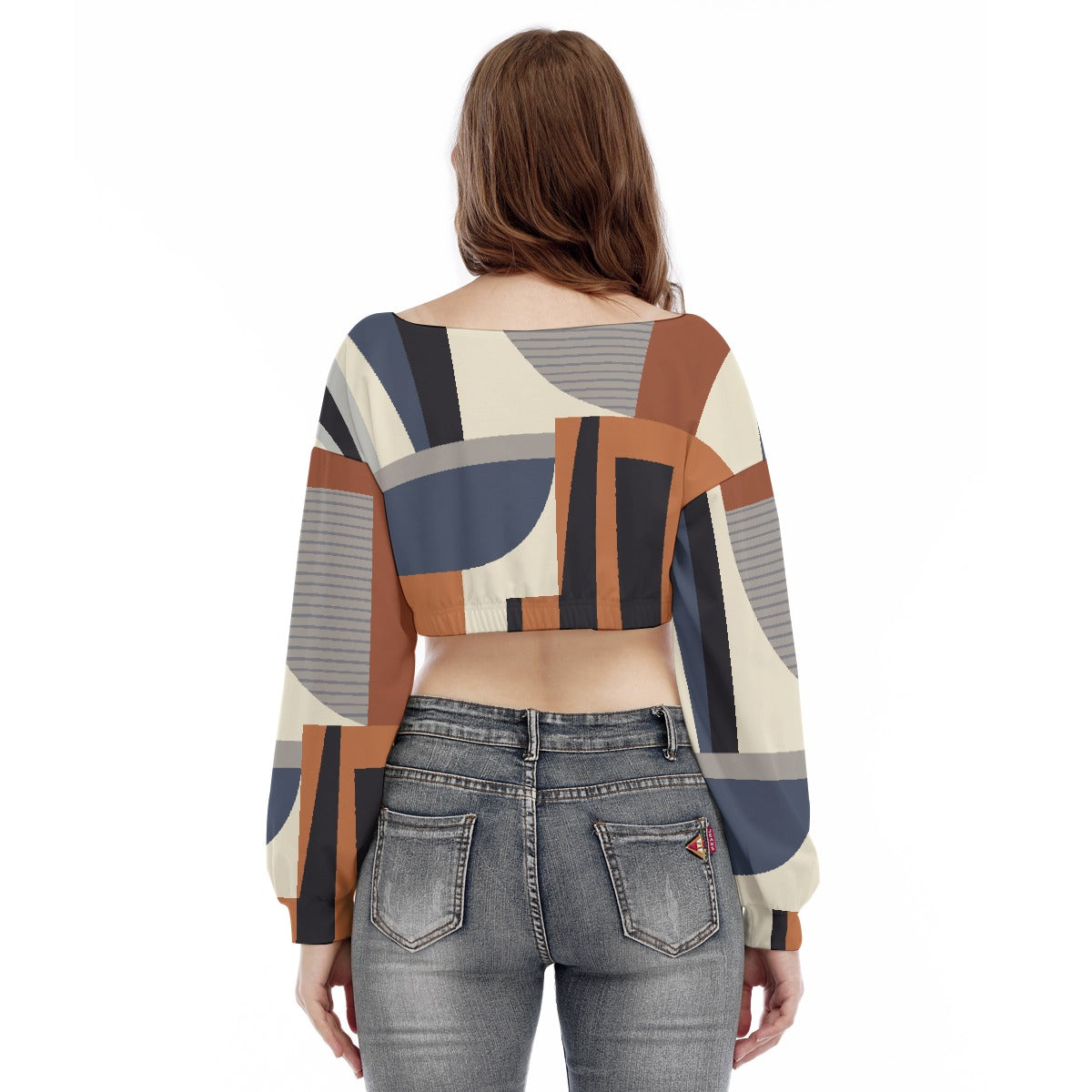 All-Over Print Women's V-neck Long Sleeve Cropped Sweatshirt