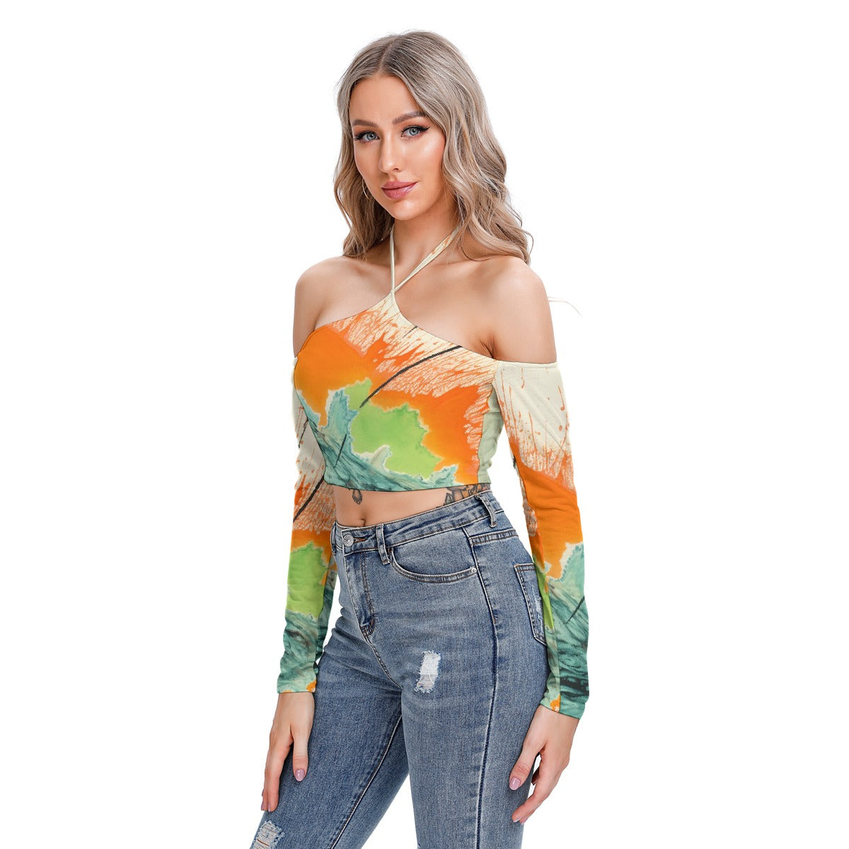 All-Over Print Women's Halter Lace-up Top