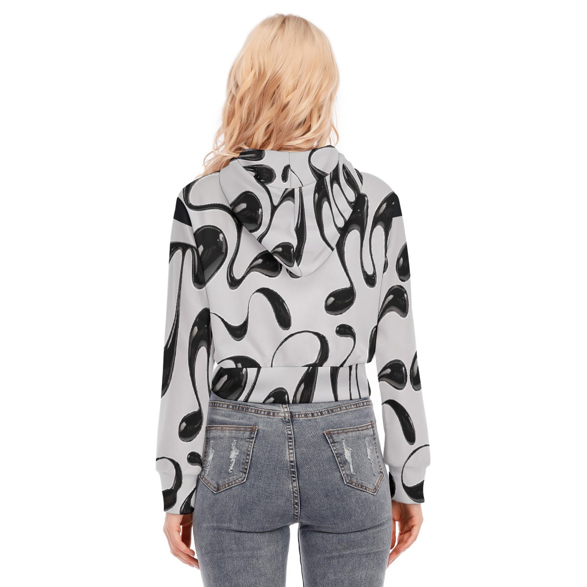 All-Over Print Women's Crop Top Hoodie With Zipper Closure