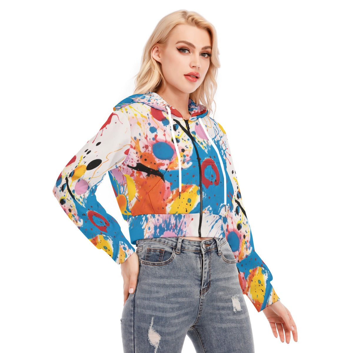 All-Over Print Women's Crop Top Hoodie With Zipper Closure