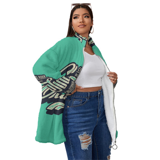 All-Over Print Unisex Borg Fleece Stand-up Collar Coat With Zipper Closure(Plus Size)