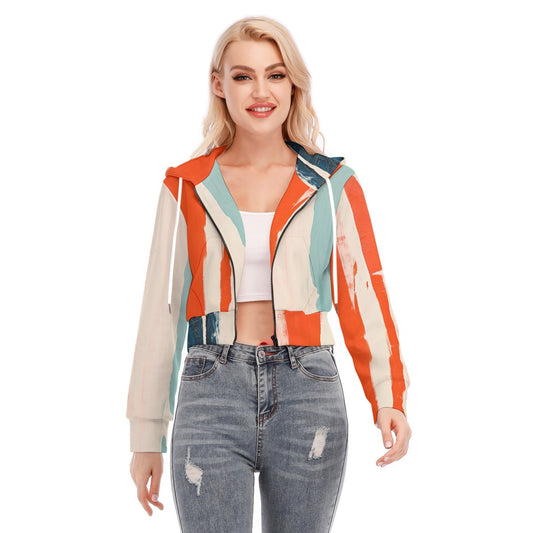 All-Over Print Women's Crop Top Hoodie With Zipper Closure
