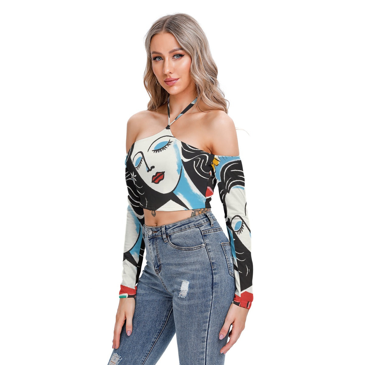 All-Over Print Women's Halter Lace-up Top