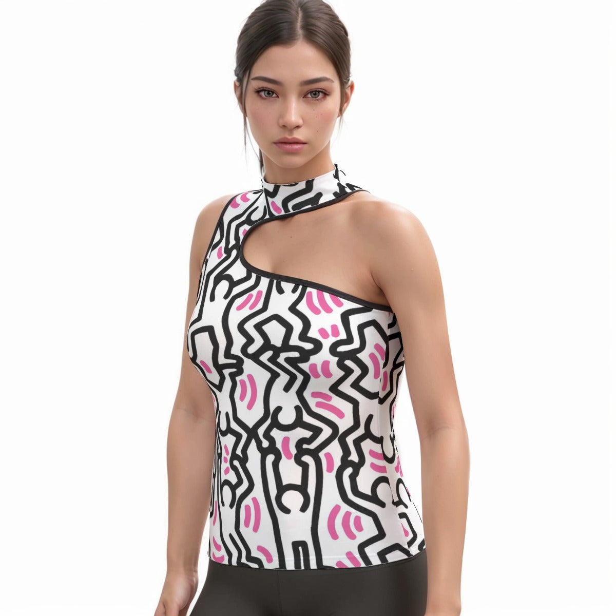 All-Over Print Women's Halter Sleeveless Asymmetrical Tank Top