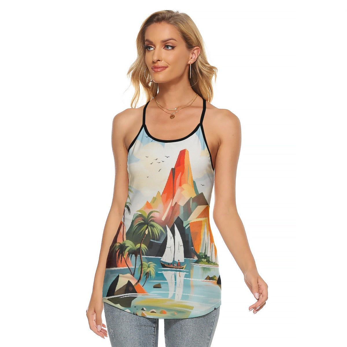 All-Over Print Women's Criss-Cross Open Back Tank Top