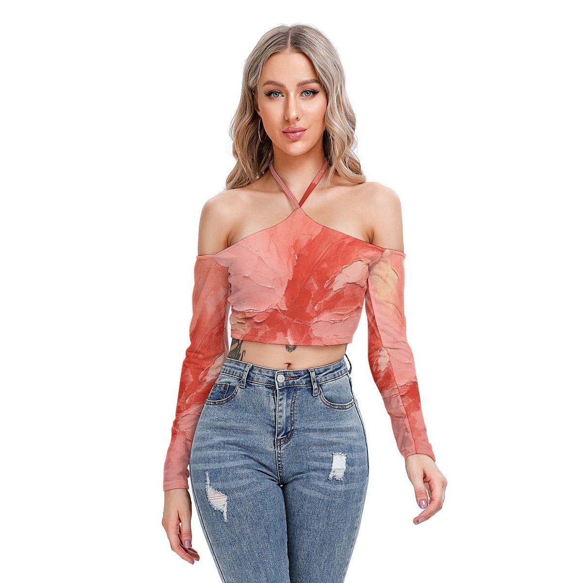 All-Over Print Women's Halter Lace-up Top