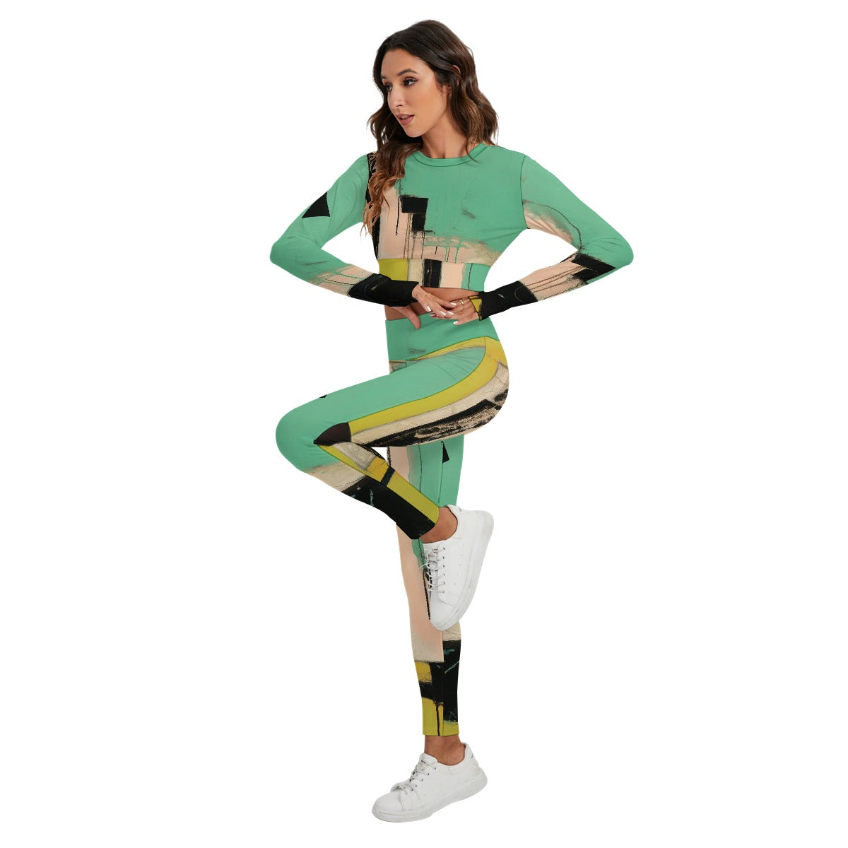 All-Over Print Women's Sport Set With Backless Top And Leggings