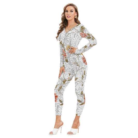 All-Over Print Women's Plunging Neck Jumpsuit