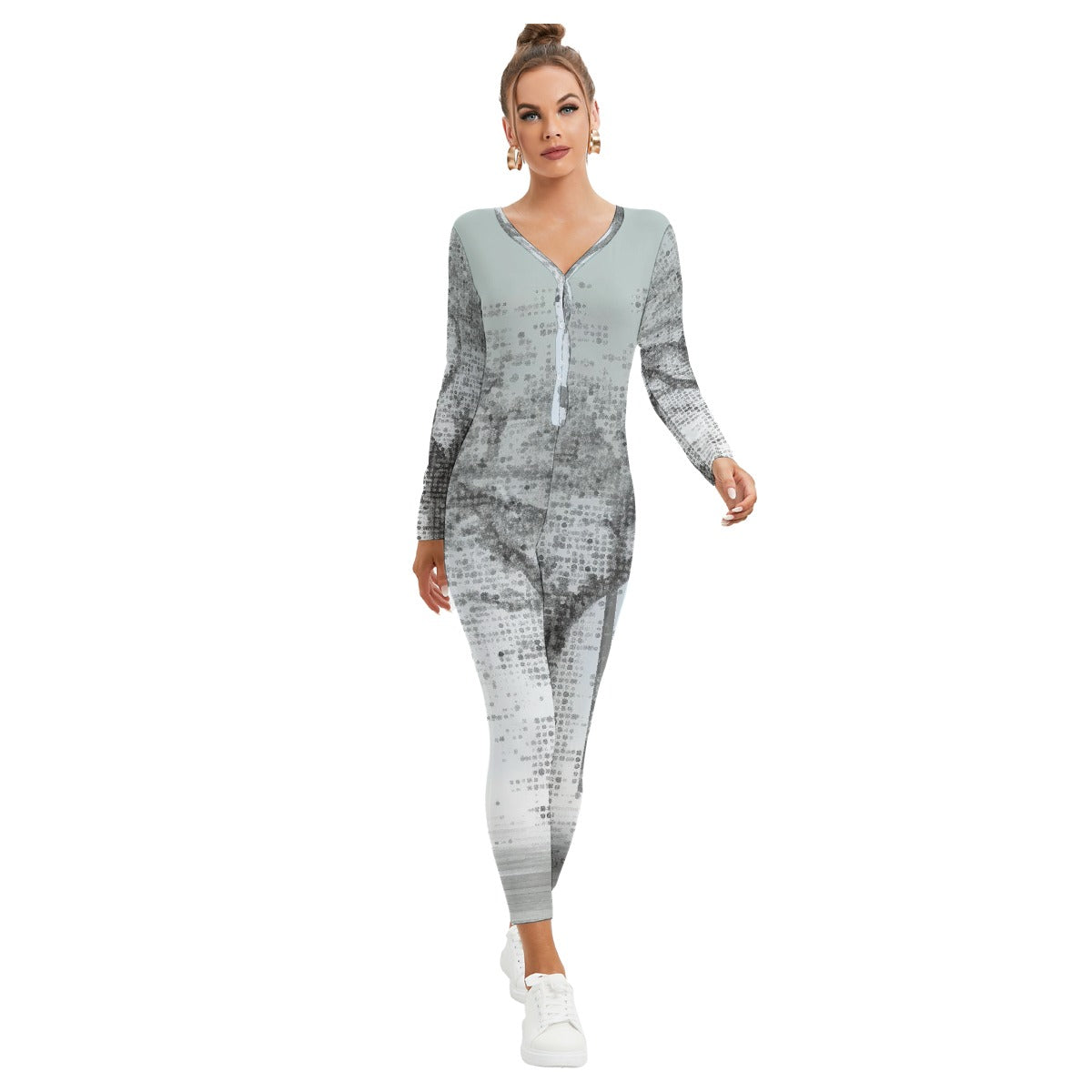 All-Over Print Women's Plunging Neck Jumpsuit