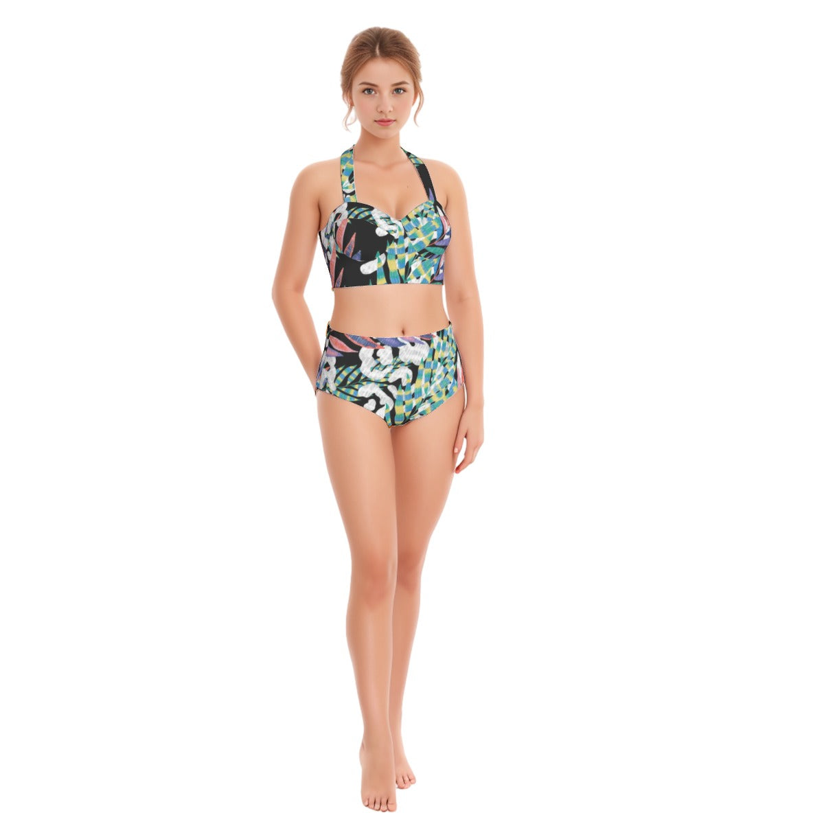 All-Over Print Women's Swimsuit Set With Halter