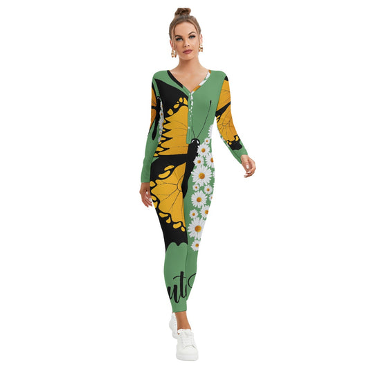 All-Over Print Women's Plunging Neck Jumpsuit