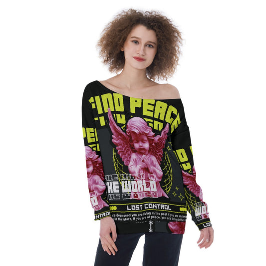 All-Over Print Oversized Women's Off-Shoulder Sweatshirt