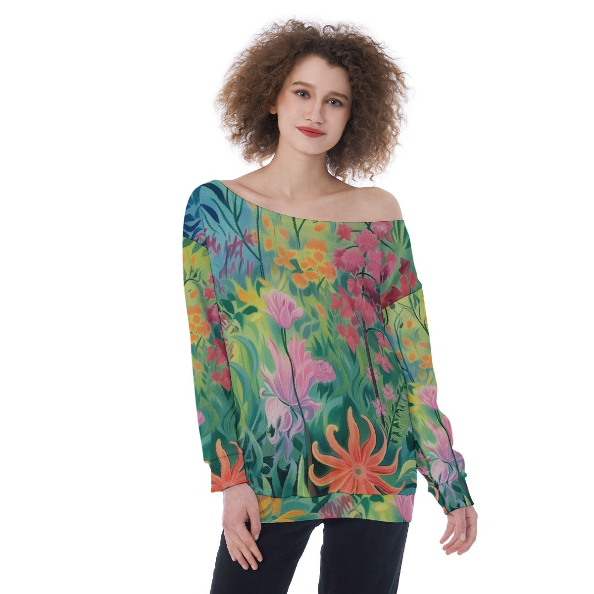 All-Over Print Oversized Women's Off-Shoulder Sweatshirt