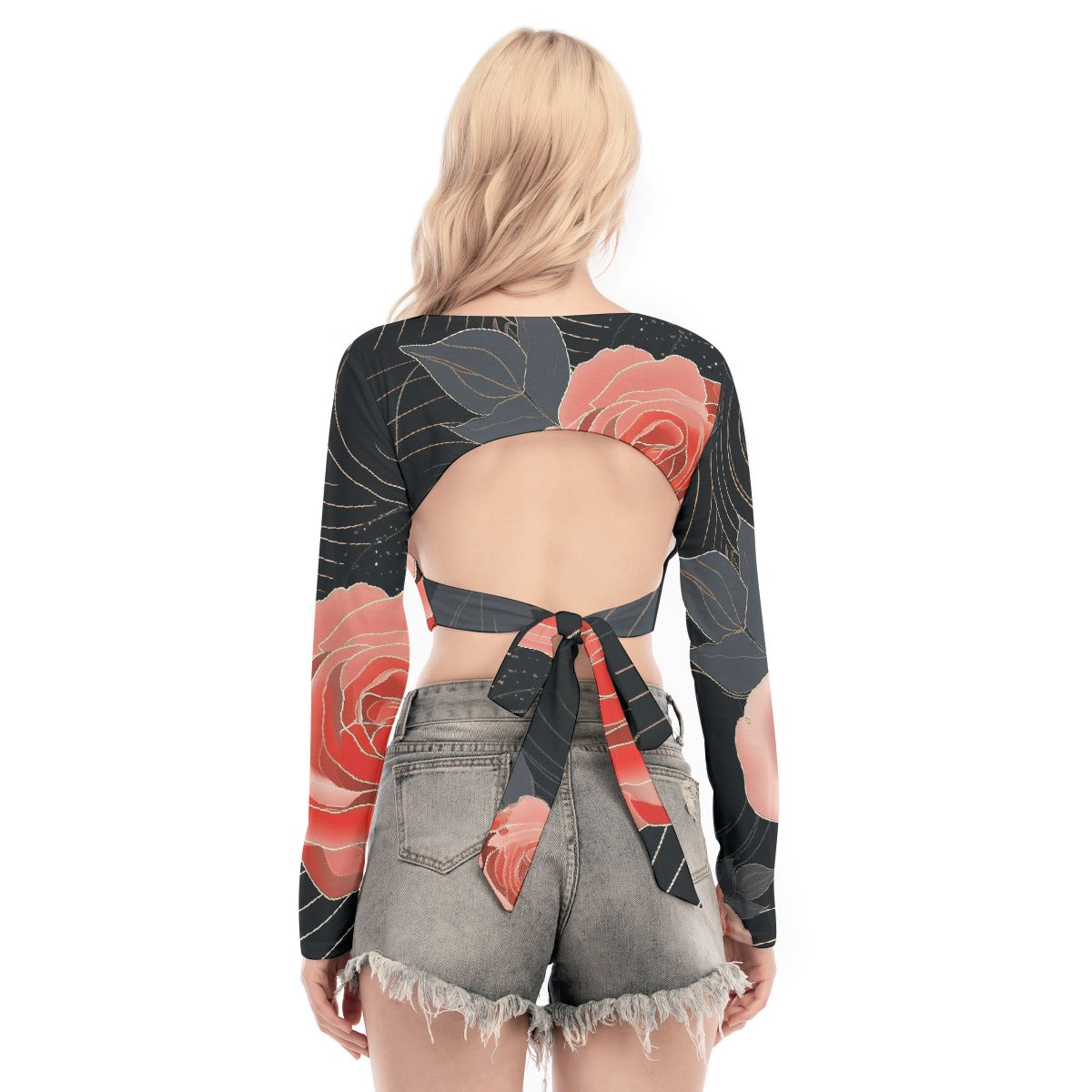 All-Over Print Women's Back Hollow T-shirt With Strap