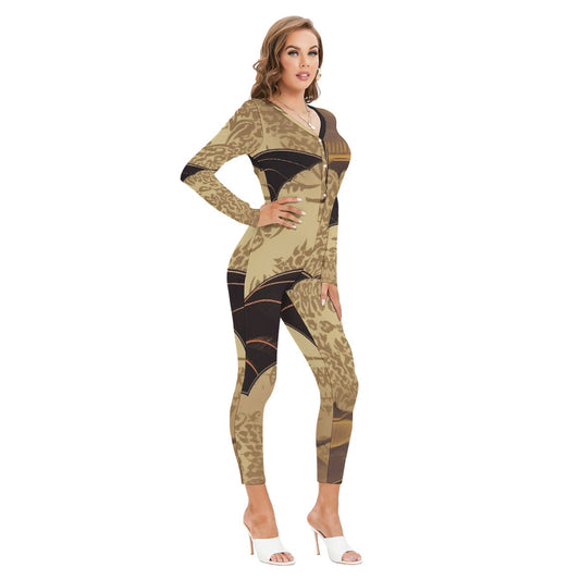All-Over Print Women's Plunging Neck Jumpsuit