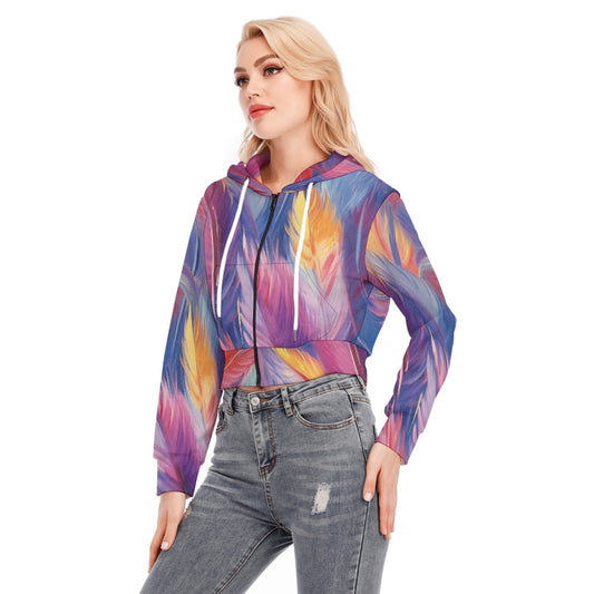 All-Over Print Women's Crop Top Hoodie With Zipper Closure