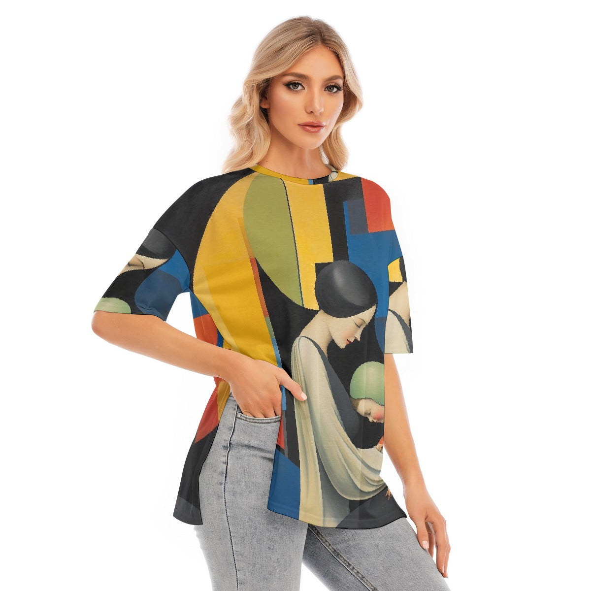 All-Over Print Women's Short Sleeves T-shirt With Hem Split