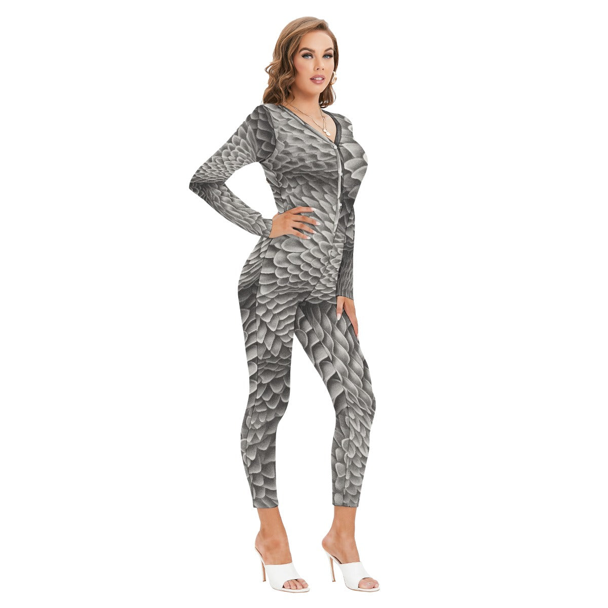 All-Over Print Women's Plunging Neck Jumpsuit