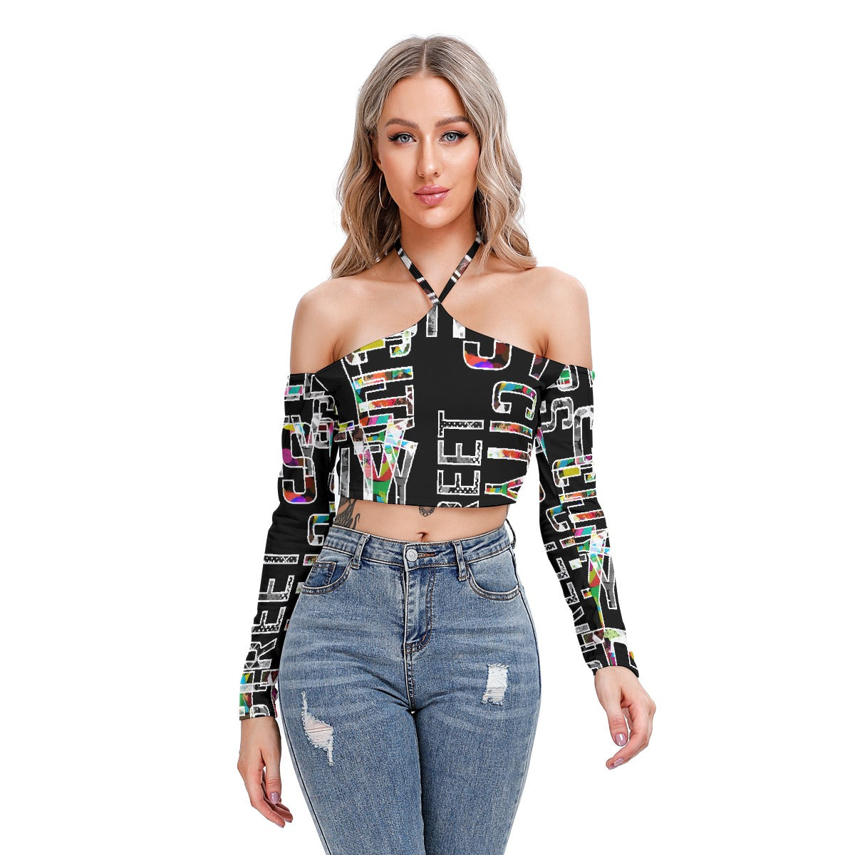 All-Over Print Women's Halter Lace-up Top