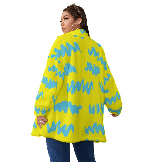 All-Over Print Unisex Borg Fleece Stand-up Collar Coat With Zipper Closure(Plus Size)