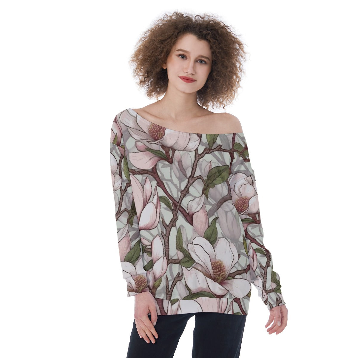 All-Over Print Oversized Women's Off-Shoulder Sweatshirt