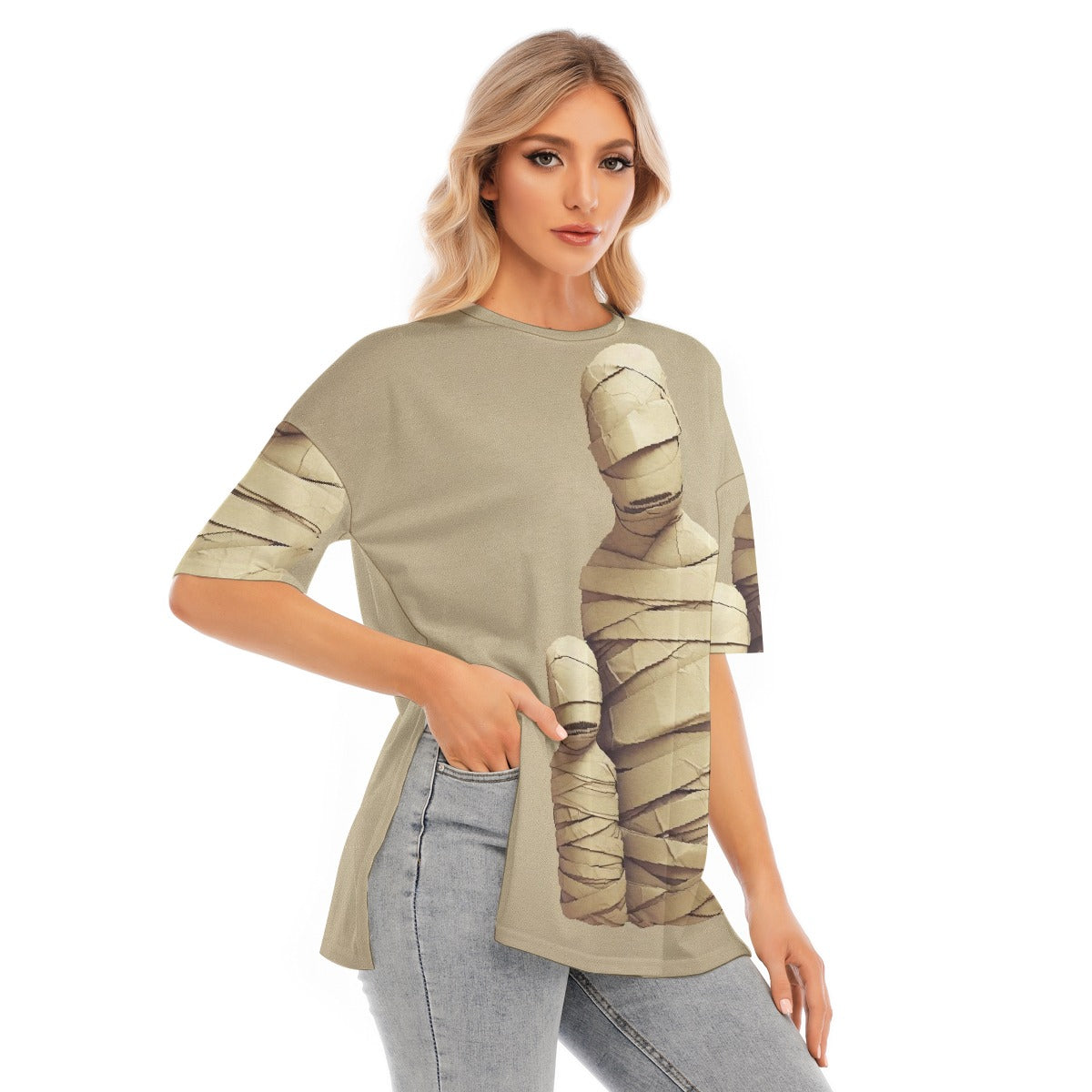 All-Over Print Women's Short Sleeves T-shirt With Hem Split