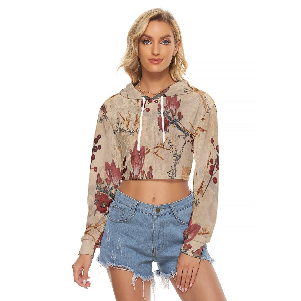 All-Over Print Women's Crop Top Hoodie|Velvet