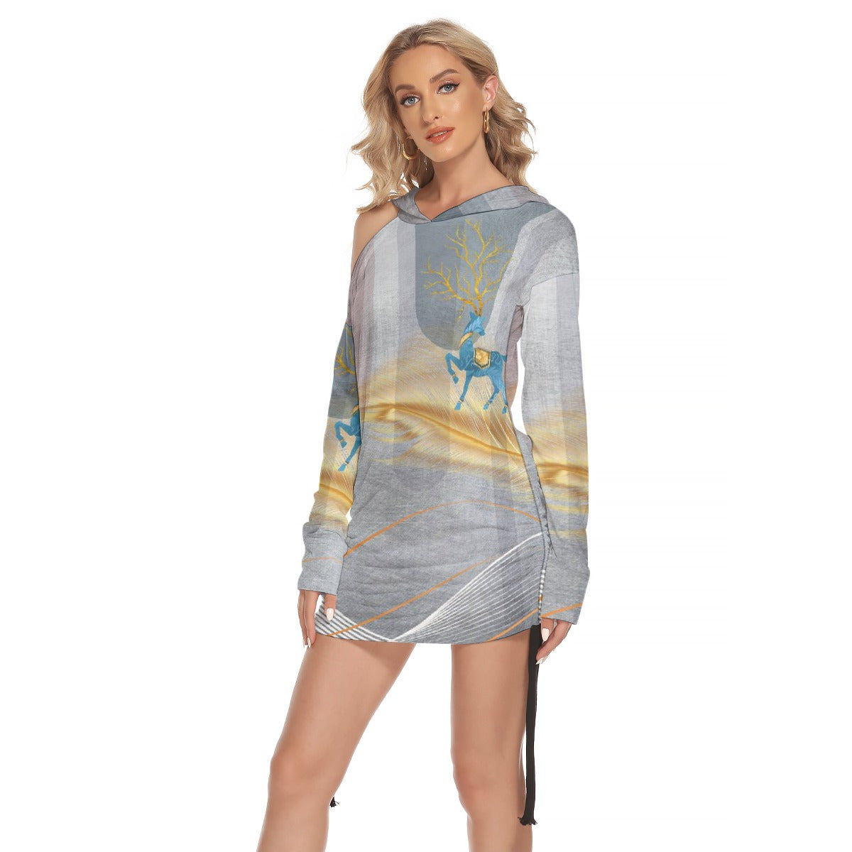 All-Over Print Women's One-shoulder Dress With Waist Shirring