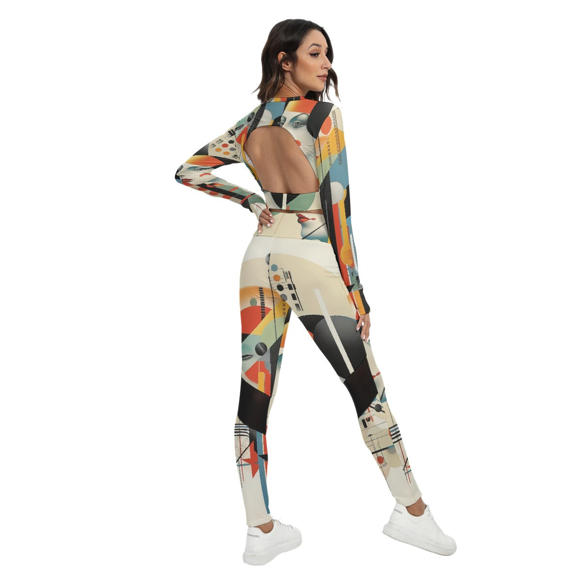 All-Over Print Women's Sport Set With Backless Top And Leggings