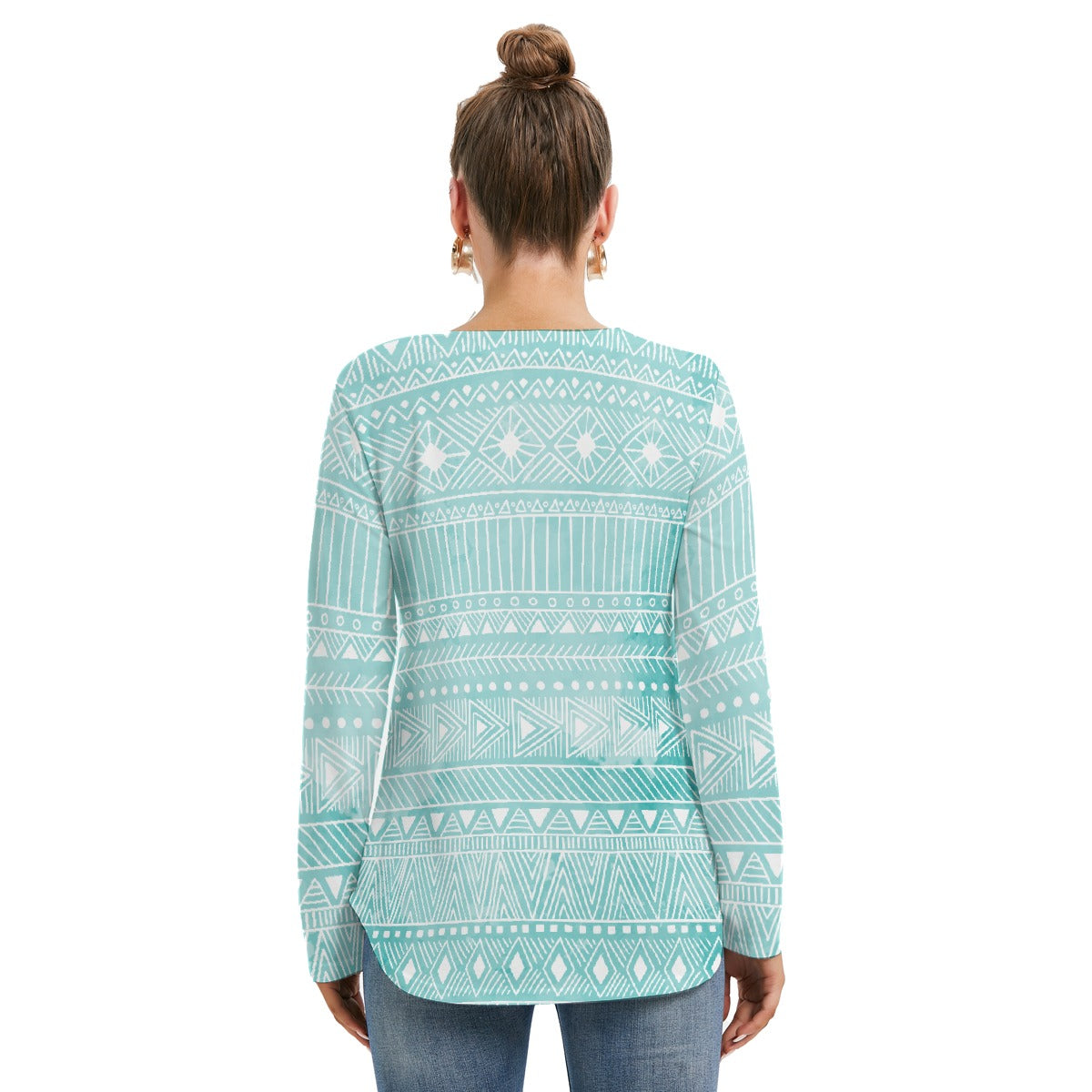 All-Over Print Women's Long Sleeve Neckline Tie Sweatshirt