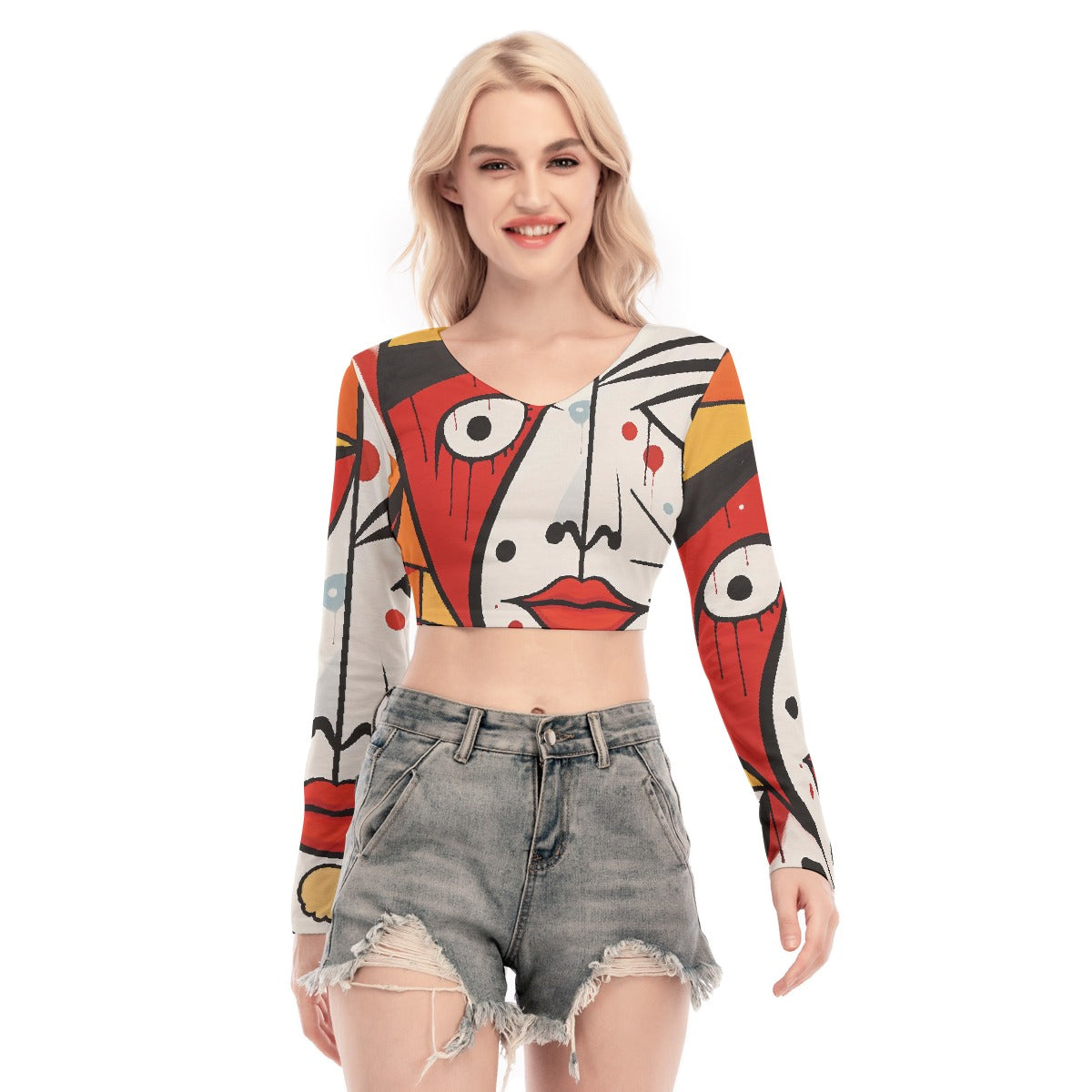 All-Over Print Women's Back Hollow T-shirt With Strap