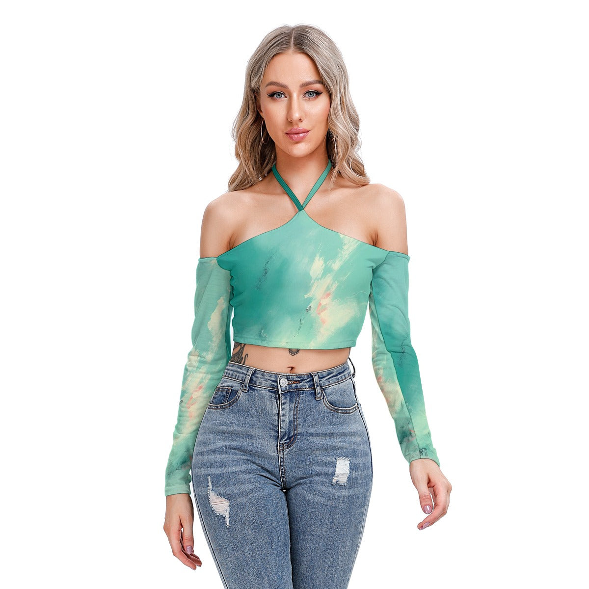 All-Over Print Women's Halter Lace-up Top